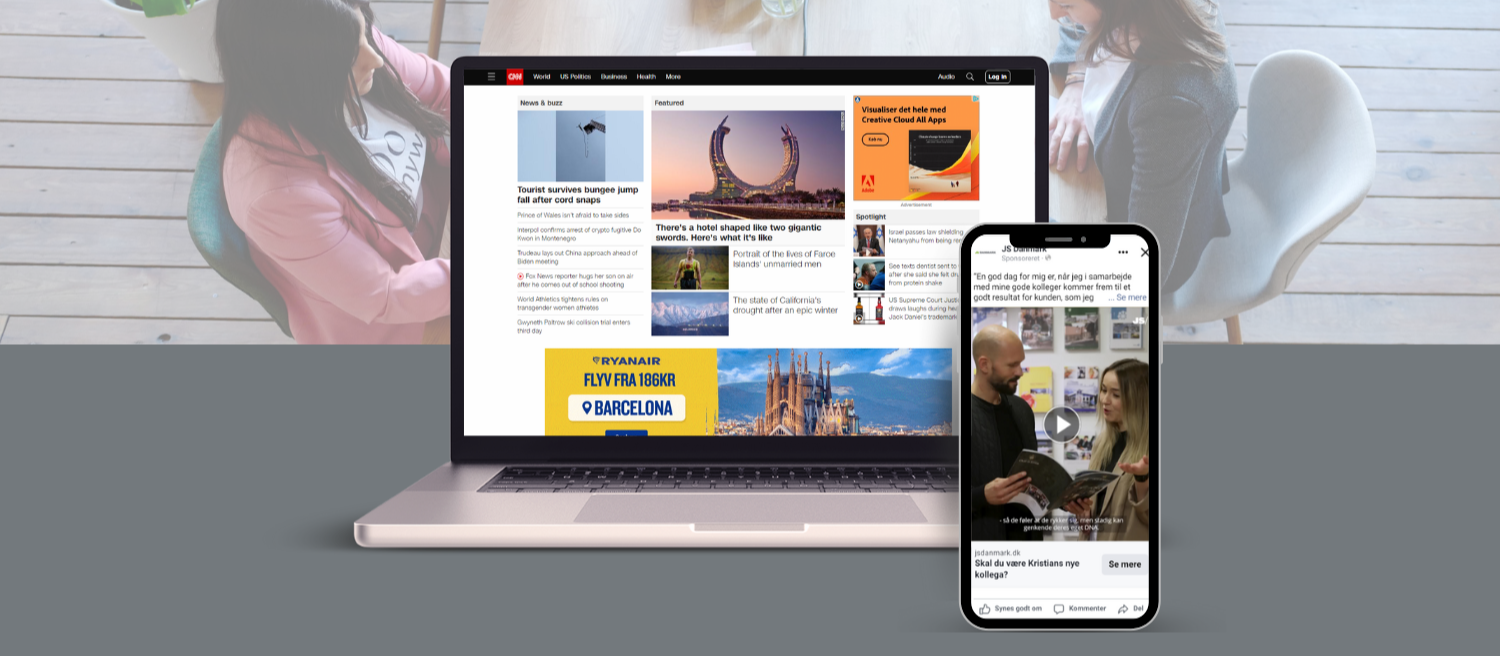 A computer and an iPhone showing examples of digital advertising methods.